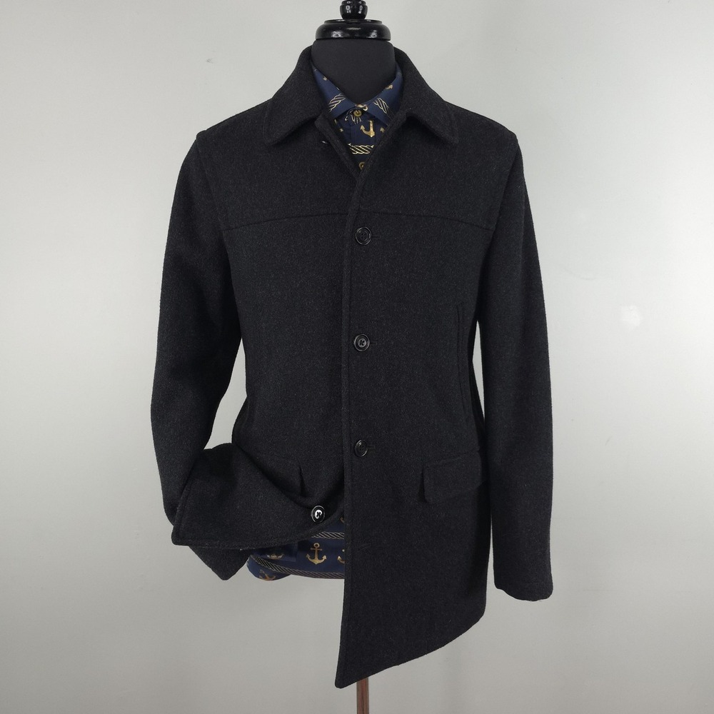 J‎ Crew Coat Mens Medium Gray Wool Stadium Cloth University Jacket Lined